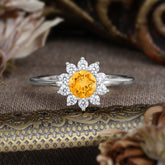 Flower Inspired Unique Cluster Ring Round Cut Citrine Engagement Ring